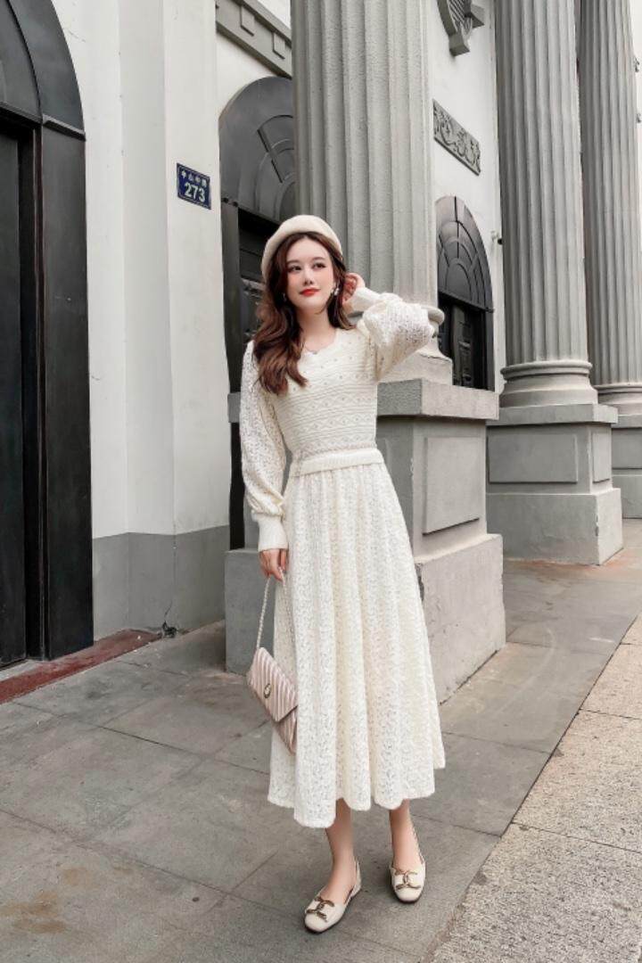 现货、磨毛连衣裙、配珍珠腰带，女装连衣裙，艾丹迪蔓