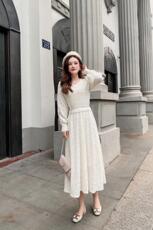 现货、磨毛连衣裙、配珍珠腰带，女装连衣裙，艾丹迪蔓