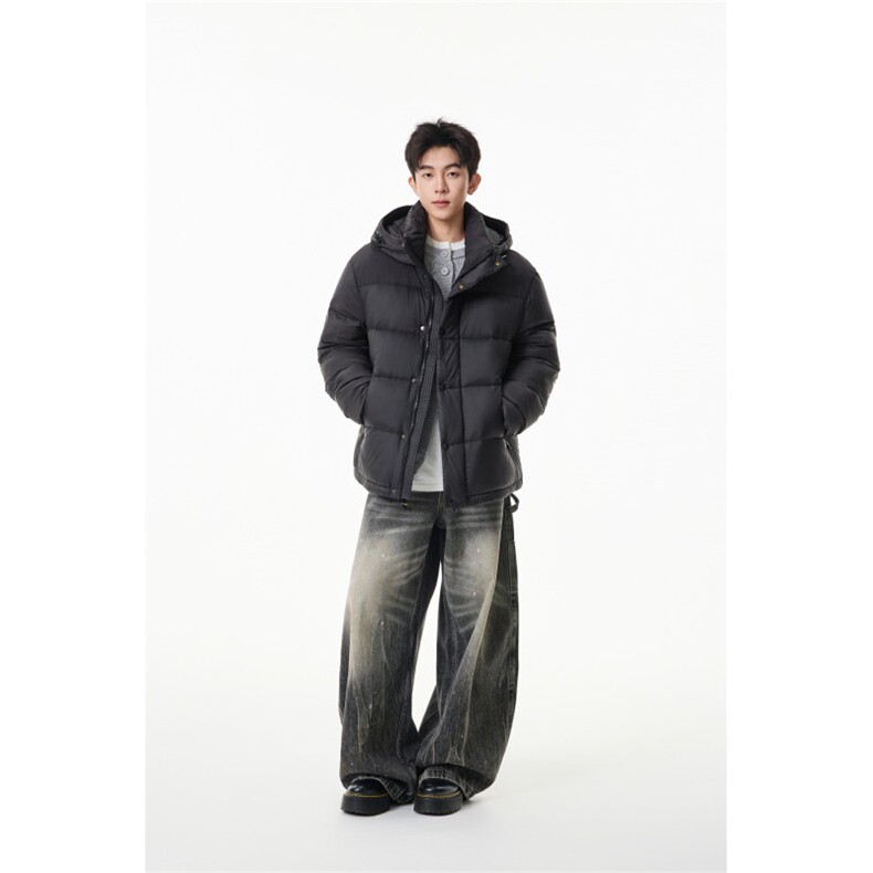 90%绒新标有报告连帽撞色韩版宽松羽绒服外套Y990/370现货,男装羽绒服,星座202