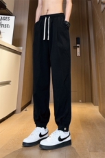 现货夏季冰丝薄款垂感搭扣休闲裤女宽松束脚裤男K706-P45控68，男装休闲裤，星座205