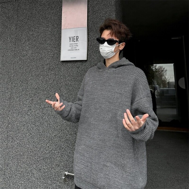 灰色美式复古亨利领毛衣男款冬季慵懒风高级感针织衫MY602,男装针织衫/毛衣,星座1116A-1（原606A）
