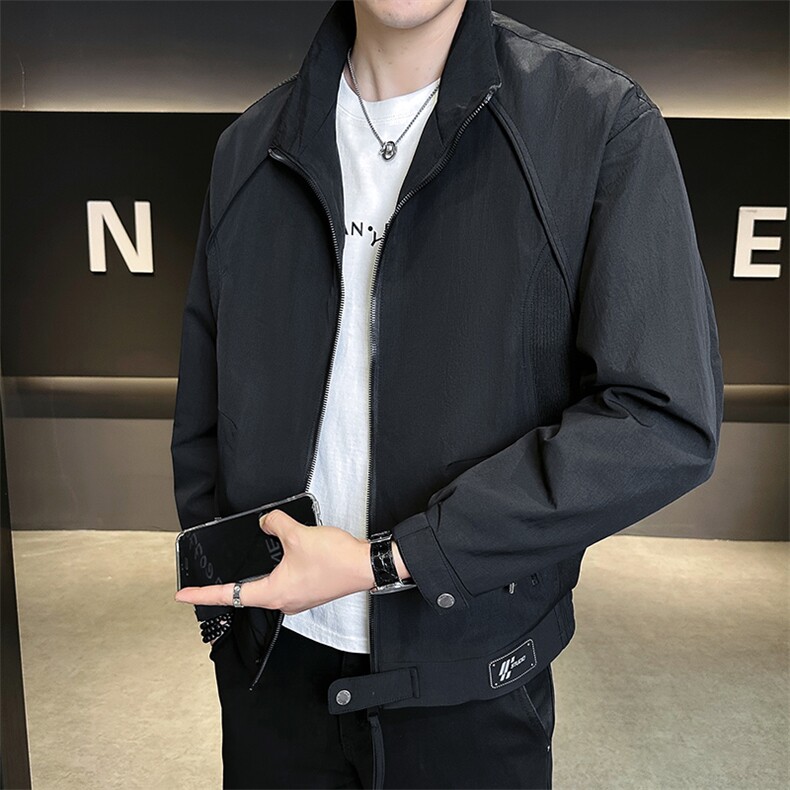 6616-M-3XL-P118店主风秋季夹克简约纯色针织拼接高品质外套男,男装夹克,电商B255