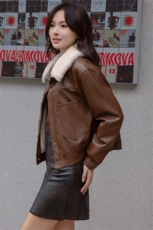 现货海宁f仿真皮皮衣女加绒加厚短款2024冬季新款女士宽松皮外套，女装皮衣，跑量工厂店