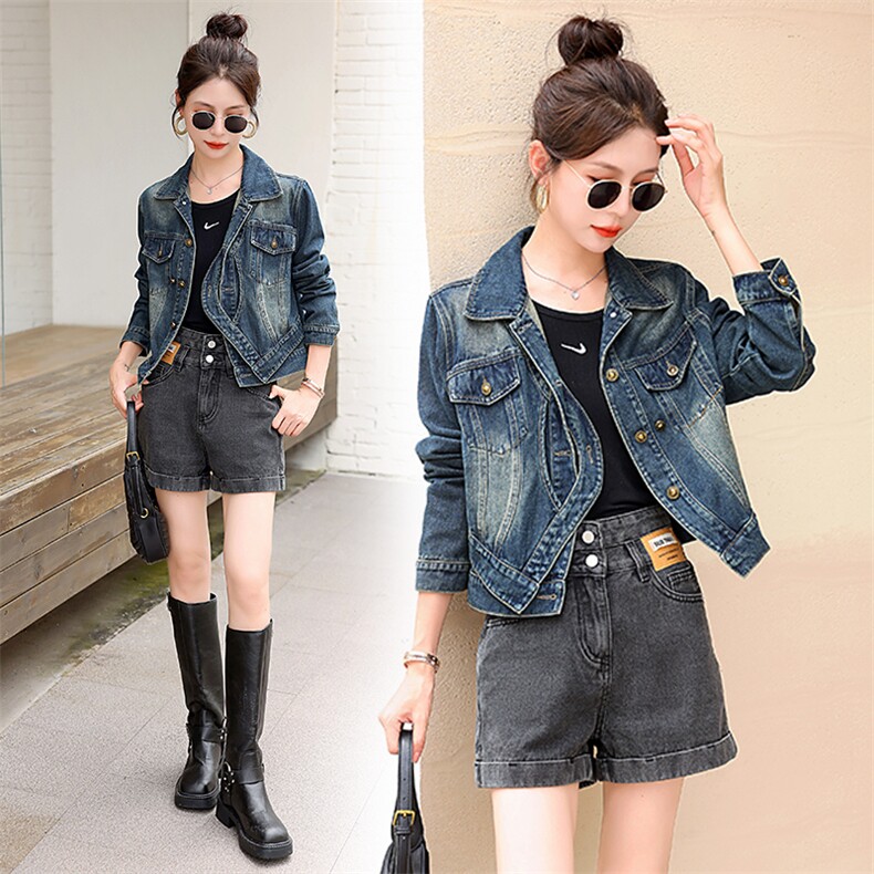现货可推2024春装新款气质不规则设计水洗牛仔短款百搭外套女，女装牛仔外套，时尚风爆