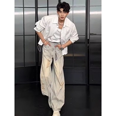 美式设计款水洗破洞牛仔裤男高街休闲弯刀长裤1008-L91488-P53，男装牛仔裤，星座1008