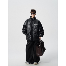 鳄鱼纹印花设计大码M-5XL手塞棉夹克PU皮棉服外套男8507P120控158，男装夹克，星座226-1