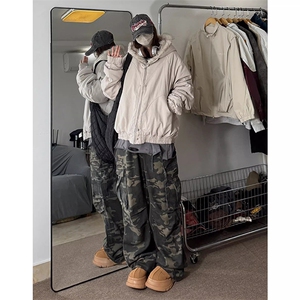 现货高品质美式高街冬季重磅硬挺短款座山雕毛领棉衣男女加厚外套图片