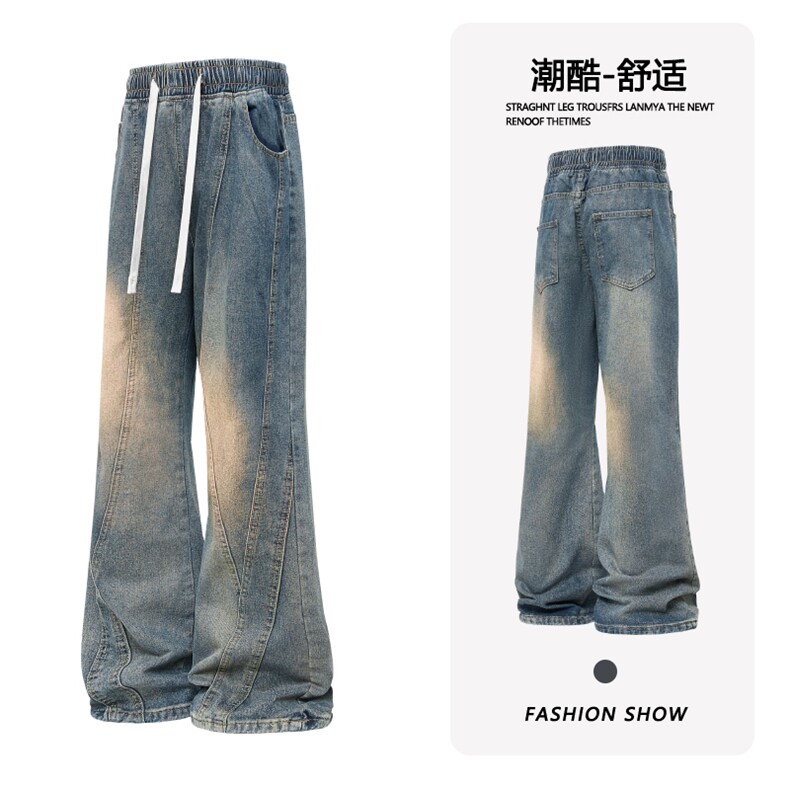 B221 美式ins高街暗黑松紧腰宽松直筒牛仔裤 LK24344-P65控88图片