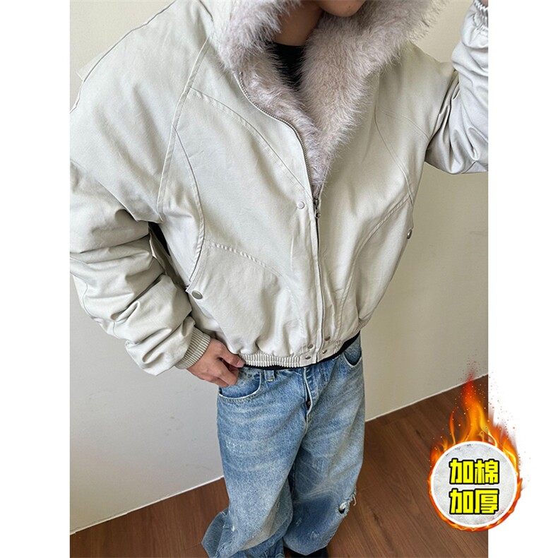现货高品质美式高街冬季重磅硬挺短款座山雕毛领棉衣男女加厚外套,男装棉衣,电商A486