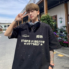 量大优供抖音视频支持得物配合二开美式满天星亮片短袖T恤MTX350，男装T恤，电商A486