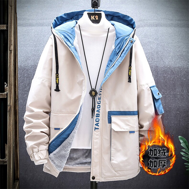 冬季挂拍棉服男加绒加厚夹克风衣保暖外套工装棉衣蓝色860加绒图片