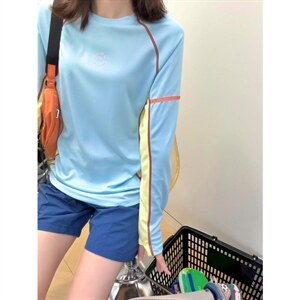 高品 户外山系轻薄透气速干撞色骑行运动长袖T恤男女 A1354-P48图片