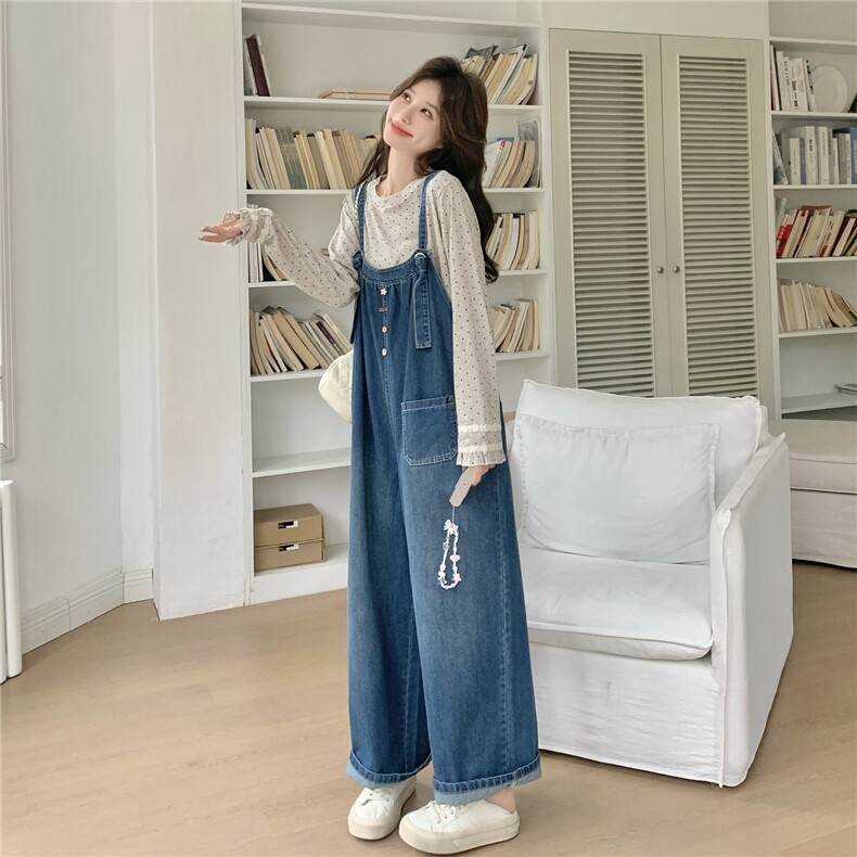 现货新款针织打底衫+牛仔背带裤两件套2C056-7206-P175控288,女装套装/套裙,2C056