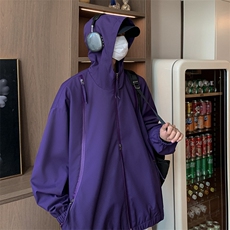 冲锋衣连帽夹克男宽松落肩纯色上衣外套DSA157B-J208-P60，男装夹克，电商A157B
