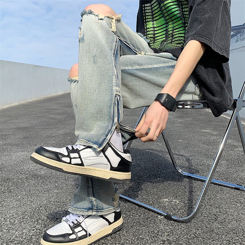 23新款破洞牛仔裤拉链设计直筒裤DS-A316-1-K1078P60控78,男装牛仔裤,星座906（原电商a316-1）