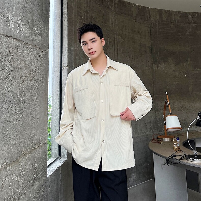 秋季新款时尚方领男衬衣廓形大口袋垂感衬衫潮流A345-282-P85图片