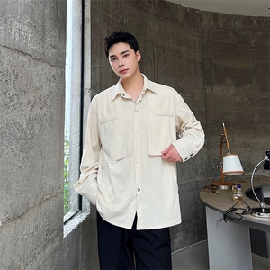 秋季新款时尚方领男衬衣廓形大口袋垂感衬衫潮流A345-282-P85图片