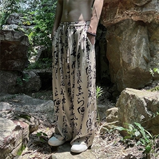 现货新中式长裤阔腿抽绳2026春夏ZK02-P50，男装休闲裤，电商A021