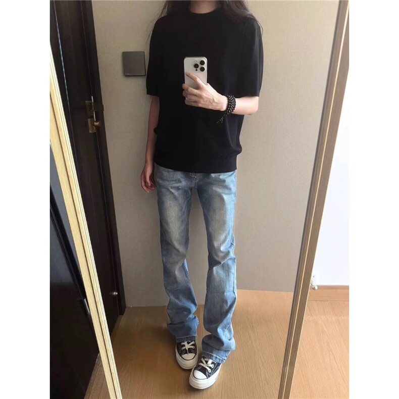 美式高街垂感微喇牛仔裤男直筒显瘦vibe长裤子潮牌N8222,男装牛仔裤,星座208-5