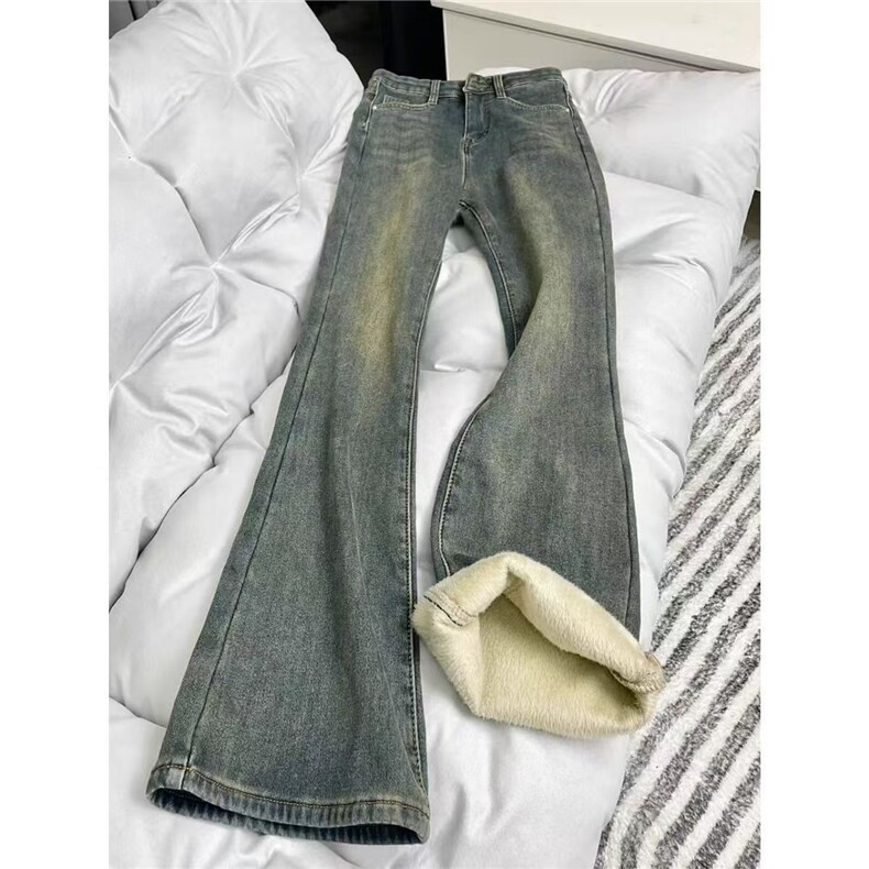 加绒加厚复古微喇牛仔裤女秋冬显瘦梨型身材喇叭裤子N0196-P50,男装牛仔裤,星座308B-2