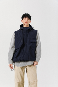 8XL-M 四季工装外套街头机能口袋连帽防水无袖马甲坎肩JK1316P78图片