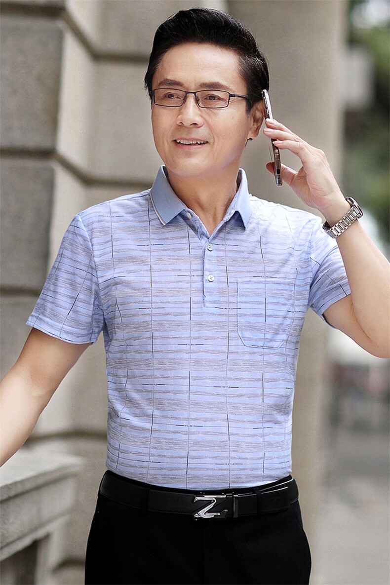 爸爸秋装上衣t恤短袖中年男士春季打底衫薄款中老年人爷爷春秋款,男装T恤,电商B212（原钱塘6029）