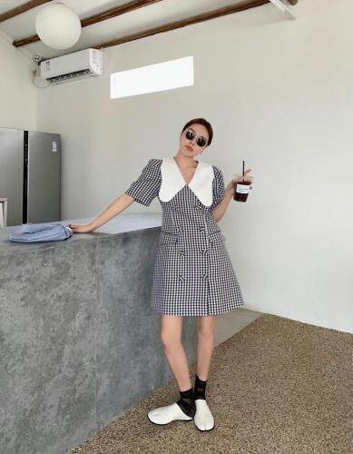 现货 夏季新款 薄款格子西装裙,女装西装,青菜萝卜