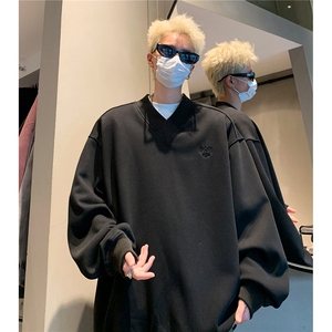秋装新品 美式设计感大V领重磅情侣卫衣外套上衣男 D364 P58图片