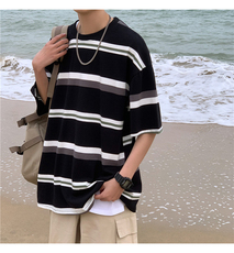 韩版潮流ins夏季休闲条纹T恤港风大码宽松百搭短袖T287-P20，男装T恤，星座512-2