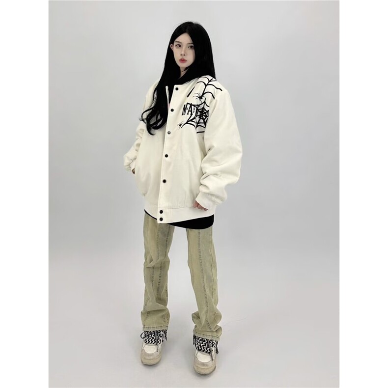 2025原创美式蜘蛛网刺绣夹克棒球服秋冬男女宽松潮流外套潮,男装夹克,星座1210-1