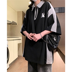 中性港风2026夏季新款字母绣花Polo衫短袖T恤男女宽松潮D253P48，男装T恤，电商A335-1（原A458）