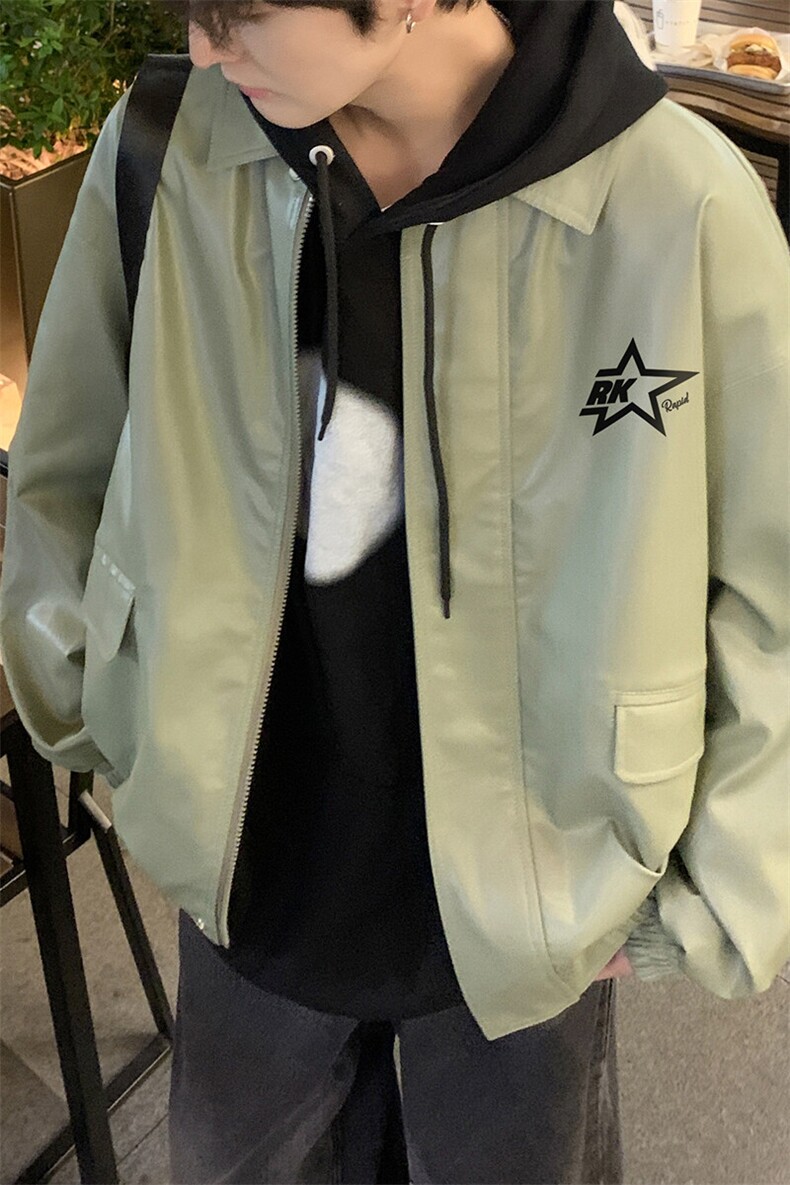 特批港风夜景时尚五角星印花翻领皮夹克A247-TPF452特批85,男装夹克,电商A247