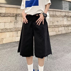 嘻哈复古夏季五分裤毛边水洗牛仔裤宽松直筒短裤男女同款裤子，男装牛仔裤，星座410-6（原星座1304-1）