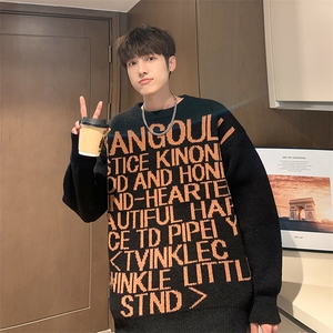 MY153-P45慵懒风宽松型字母印花圆领毛衣图片