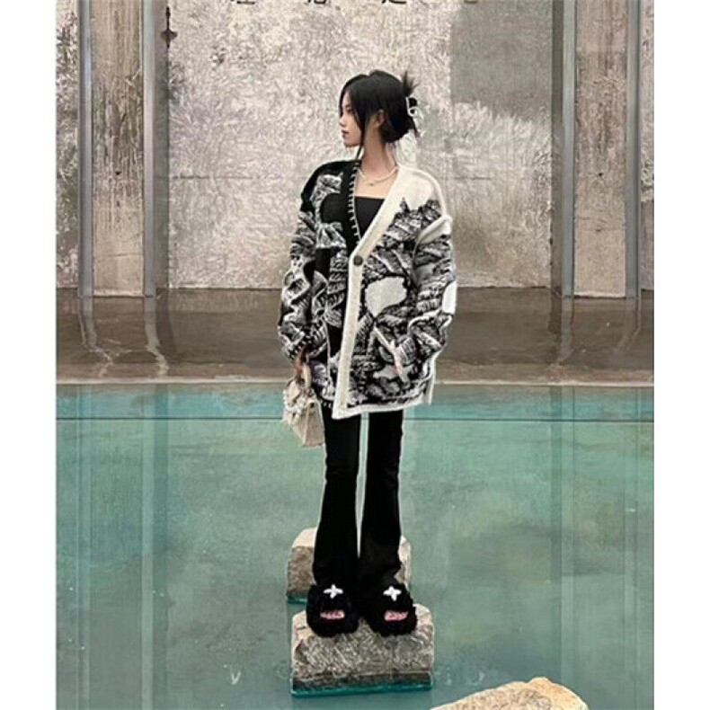 复古水墨画毛衣外套女冬季气质上衣独特超好看针织开衫M375,男装针织衫/毛衣,星座1116A（原606A-3）