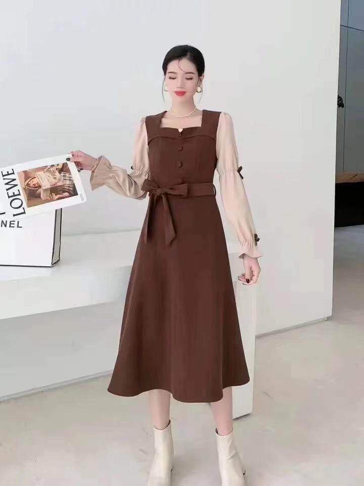 袖口蝴蝶结连衣裙，两色、四个尺码，女装连衣裙，依柏璐