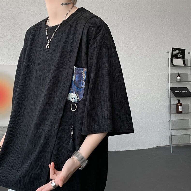 T10121-特批30控58百搭小熊吊坠冰丝短袖T恤夏季新款高品质大码,男装T恤,电商A059