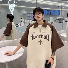 港风重磅全棉撞色插肩袖polo衫短袖男T恤XGP3211-P45控78，男装T恤，电商B370