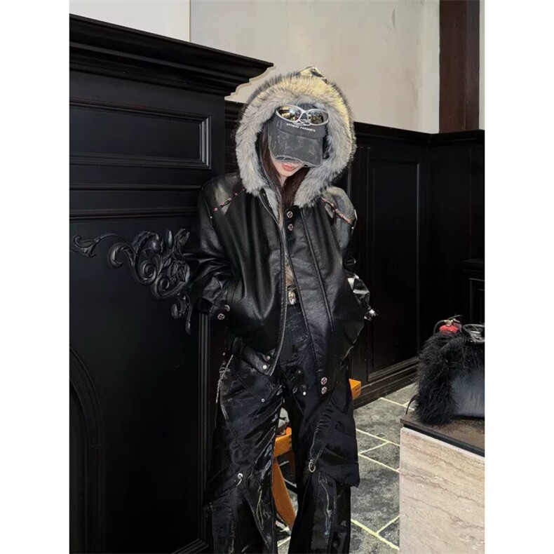 座山雕皮衣棉服男女韩版潮流帅气连帽2025冬季ins外套MF385-P150，男装皮衣，星座412-3