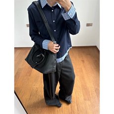网图+老钱风夏秋miu系拼接格纹cleanfit长袖衬衫W1323/特P42，男装衬衫，电商B350