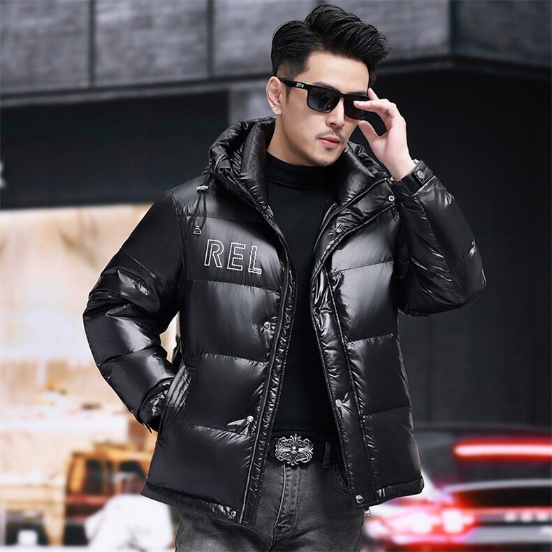 高品质连帽短款90白鸭绒羽绒服外套中青年男装加厚羽绒服夹克,男装夹克,钱塘723
