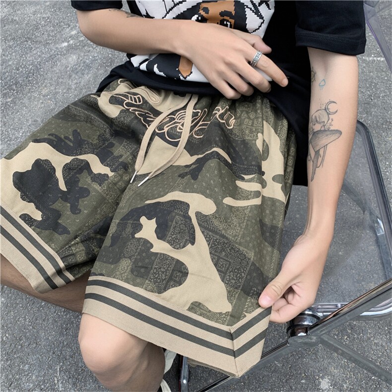 迷彩短裤男夏季美式复古刺绣运动篮球裤子休闲五分裤DK210-P36图片