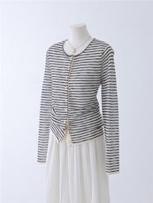 竹节麻圆领条纹防晒开衫，女装针织衫/毛衣，优麦羊绒（原洪叶羊绒）