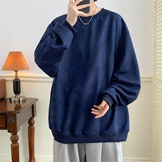 麂皮绒卫衣男韩版潮流纯色2024春秋新款ins宽松百搭外套WB002-P34，男装卫衣，星座412-2