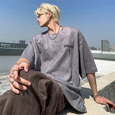 重磅麂皮绒美式烧花短袖T恤大码M~5XLXZ604-DT308-P45控58，男装T恤，星座604