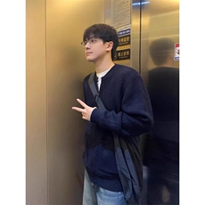 【有货】藏青色针织开衫外套棒球领毛衣MY220特P55，男装针织衫/毛衣，星座908-1