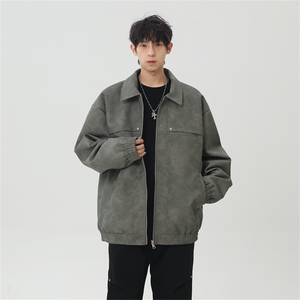 PU皮工装翻领夹克2025秋季痞帅潮流二开外套XZ301b-2-JK2591P75图片