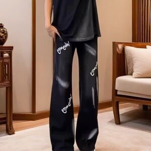 美式欧美炸街裤子春秋新款小众设计感扎染喷墨牛仔裤ins高街长裤图片