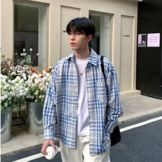 现货美式复古街头格纹长袖衬衫男宽松春秋季休闲百搭衬衣，男装衬衫，星座218-1（原230）