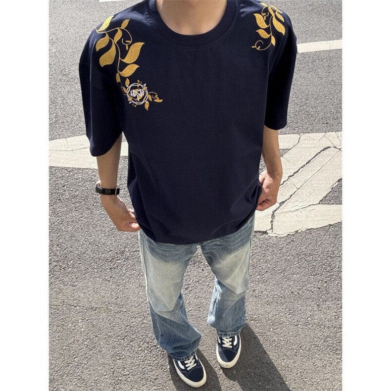 【有货】BK928CC-特P32花卉藤蔓刺绣短袖T恤男女,男装T恤,星座1007（原301D）